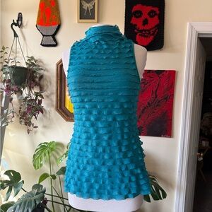 NY Collection Y2K Vibrant Blue Textured Sleeveless Halter Neck Blouse